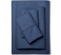 Feather & Stitch Juego de sábanas Damasco 500 Hilos, 4 Piezas, 100% algodón, Suaves y Transpirables, Bolsillos de 45,7 cm, Tejido satén a Rayas, Tipo Hotel vacacional (Azul Oscuro, tamaño King)