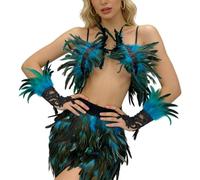 Feathered Cosplay Costume Set - Halloween Gothic Tulle Skirt Outfit, 3 Piece Gothic Costume Set with FeatherCape, Tulle Skirt & Gloves, Elegant Slim Fit Outfit for Halloween, Carnival, Masquerade