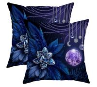 Feathers - Juego de 2 fundas de almohada decorativas bohemias con piedras preciosas místicas y lunas N/A, terciopelo suave, lavable, para sala de estar, dormitorio, loft, oficina, decoración de coche