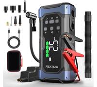 FEATOU 6000A Arrancador de Baterias de Coche con Compresor de 150 PSI, Cargador Bateria Coche Portatil de 12V(Gasolina/12 L Motor Diesel) - Incluye Cables de Emergencia e Inflador de Neumáticos