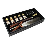 FEATTY Gifts Calligraphy Pen Set,12-Piece Kit, 5 Nib & 5 Ink Set,Writing Quill Pen,Anitque Dip Feather Pen Set (Wood+Feather)
