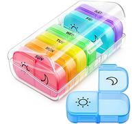 FEATY Organizador semanal de píldoras 2 veces al día con apertura grande del mismo lado, seguimiento del color 7 días AM PM, pastillero sin BPA