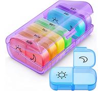 FEATY Organizador semanal de píldoras 2 veces al día con apertura grande en el mismo lado para facilitar el llenado y recuperación, seguimiento del color, pastillero de 7 días AM PM con gran