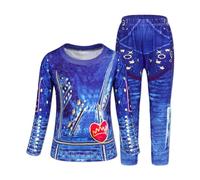 Febbabe Descendants - Disfraz azul de Evie para niñas, camisetas y pantalones de manga larga para niños, disfraz de fiesta de cumpleaños, Halloween, cosplay, 7-8 años