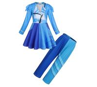 Febbabe Disfraz de Chloe azul para niñas para descendientes, chaqueta de manga larga con cremallera, vestido + pantalones, Halloween, cosplay, Navidad, cumpleaños, regalo de 9 a 10 años