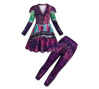 Febbabe Disfraz de Mal Descendants para niños, disfraz de princesa para niñas, disfraz de Halloween, carnaval, cosplay, disfraz de descendientes de manga larga, conjunto de 9 a 10 años