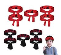 Febbya Diadema Ninja para Niños,10 pcs Rojo y Negro Accesorios Ninja para Fiestas,Bandana Estilo Naruto y Ninjago,Mascara Ninja para Disfraz, Fiesta Temática, Halloween y Carnaval