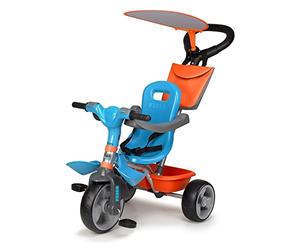 FEBER Baby Plus Music Triciclo para Niños Mayores de 9 Meses, Color Azul | Estructura Metálica, Cinturón de Seguridad, 2 Posiciones, Silla de Empuje, Mando para Música con Altavoz, Famosa (800012100)