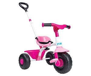 FEBER Baby Trike Pink, Triciclo para Niños con Estructura Metálica y Cinturón de Seguridad, 2 Posiciones, Silla de Empuje y Triciclo con Pedales, De 1 a 3 Años, Color Rosa, Famosa, 800012811
