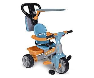 FEBER - Trike Baby Plus Music, Triciclo para Niños con Estructura Metálica y Cinturón de Seguridad, 2 Posiciones, Silla de Empuje y Mando para Música con Altavoz, 9 Meses+, Famosa (800009614)