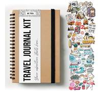 Febio Diario de Viaje A5 con Tapa Dura de Papel Kraft / +150 Adhesivos, para Libreta Scrapbooking y Bullet Journal/Our Adventure Book, Album de Fotos para Pegar y Escribir, Diario de Viaje Adultos