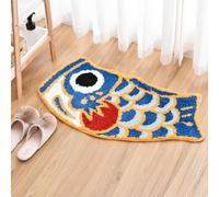 Feblilac Alfombrilla de baño para baño, diseño de bandera japonesa Koi, suave, absorbente de agua, antideslizante, lavable a máquina (azul)
