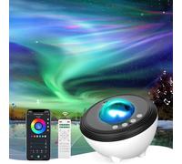 Febotak Proyector Estrellas Aurora Proyector Planetarium Galaxias Luz Noctura Altavoz Música, 8 Sonidos Ambientales & Melodías, Compatible con Alexa, Control App/Remote/Voz, 48 Colores