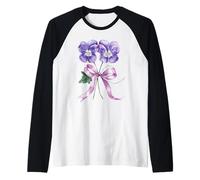 Febrero Nacimiento Flor Pensamiento Acuarela Floración Camiseta Manga Raglan
