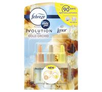 Febreze Ambientador enchufable de 3 Volution, difusor enchufable, 6 unidades, orquídea dorada, con un toque de lente, eliminador electrónico de olores para el hogar