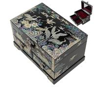 February Mountain Joyero coreano de nácar - Caja de recuerdo de 2 cajones con espejo, organizador tradicional oriental de baratijas - Regalo para mujeres, mamá, esposa, aniversario