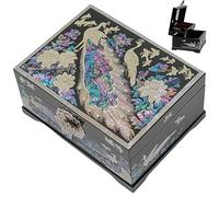 February Mountain Joyero de madreperla - Caja de madera hecha a mano con diseño de pavo real de dos capas, regalo para mujeres, mamá, esposa, novia, hermana, caja de recuerdo