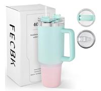 FECBK Vaso de 40 onzas con asa y popote, taza de viaje 100% a prueba de fugas, taza de café aislada al vacío de doble pared de acero inoxidable que mantiene el frío durante 34 horas, apto para