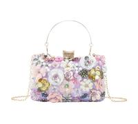 Fecialy Bolsos de mano de noche florales para mujer, con diamantes de imitación coloridos, bolso de mano floral para novia, boda, bolso de hombro con cadena, Púrpura
