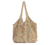 Fecialy Bolsos de playa de ganchillo bohemio, con cuentas de colores, bolsos de hombro de punto de verano, bolsos de almacenamiento casual tejidos
