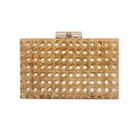 Fecialy Mujeres Acrílico Embrague Bolso Ratán Tejido Patrón Bolso Caja Cuadrada Crossbody Bolsa Chic Bolsa de noche