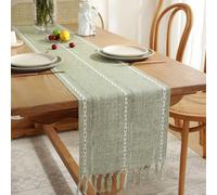Fecialy Traves de Mesa en Algodon Verde Salvia 183cm Largo con Borla Hecho a Mano Caminos de Mesa Estilo Granja para Fiestas Decoracion de Mesa de Comedor en Bodas 183x33cm