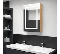 Fecpoo Armario con espejo LED con efecto roble 50 x 13 x 70 cm, MDF con revestimiento de resina de melamina y cristal, 1 unidad - para baño y cuidado