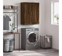 Fecpoo Armario de pared marrón efecto roble 69,5 x 34 x 90 cm madera con 3 compartimentos y tiradores de zinc negro para salón dormitorio
