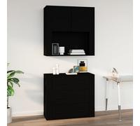Fecpoo Armario de pared negro, 80 x 33 x 80 cm, material de madera, armario de almacenamiento para cocina, baño o salón
