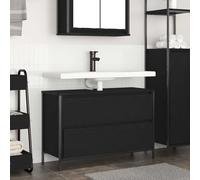 Fecpoo Armario para lavabo con cajón y compartimento a presión de gas, aspecto de roble negro, material de madera, 90 x 34,5 x 60 cm