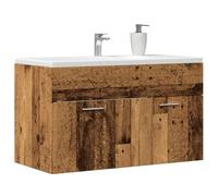 Fecpoo Armario para lavabo montado en la pared, aspecto de madera envejecida, 80 x 38,5 x 46 cm