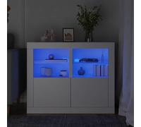 Fecpoo Armarios auxiliares con iluminación LED, 2 unidades, blanco, madera y vidrio, 41 x 37 x 67 cm, sala de estar y dormitorio