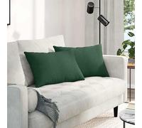 Fecpoo Cojines para sofá de color verde oscuro, 60 x 40 cm, 2 unidades, de pana resistente con cremallera y relleno de poliéster suave para interiores