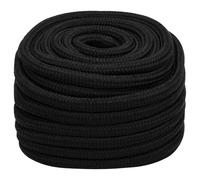 Fecpoo Cuerda de trabajo de 50 m × 25 mm negro de poliéster - Alta resistencia a la rotura (7400 kg) trenzado - Uso universal en exteriores e interiores