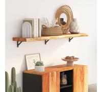 Fecpoo Estantería de pared de madera de acacia, 120 cm, borde de árbol rústico, maciza, 120 x 20 x 2,5 cm, para montaje en pared en salas de estar y estudios