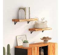 Fecpoo Estantería de pared rectangular 40 x 30 x 2,5 cm de madera maciza de acacia con borde de árbol, estantería decorativa de madera para libros y plantas, 1 unidad