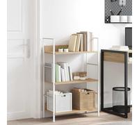 Fecpoo Estantería para libros con 3 estantes, madera de roble/blanco y acero, 60 x 27,6 x 90,5 cm, para libros, flores, decoración