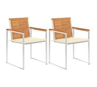 Fecpoo Juego de 2 sillas de jardín con acolchado - madera de acacia maciza, acabado al aceite, color blanco crema, 60 x 56 x 85 cm, para comer al aire libre y relax