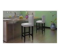 Fecpoo Juego de 2 taburetes de bar, asiento de piel sintética blanca con patas de madera negras, altura del asiento de 75 cm, capacidad de carga de 110 kg, para salón y cafetería