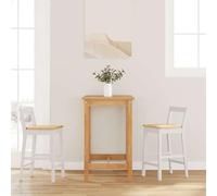 Fecpoo Juego de 2 taburetes de bar con respaldo ergonómico, madera de caucho maciza, color blanco/natural, altura del asiento de 61 cm, adecuado para bar y salón