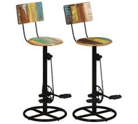 Fecpoo Juego de 2 taburetes de bar de madera reciclada con marco de hierro, 44 x 44 x 112 cm, multicolor, sillas de bar resistentes para salas de estar modernas