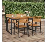 Fecpoo Juego de 4 sillas de comedor apilables, madera maciza de acacia con marco de metal, altura del asiento de 45 cm, apilables para exteriores e interiores