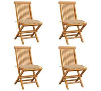 Fecpoo Juego de 4 sillas de jardín de madera de teca, plegables, con cojines de poliéster, 47 x 60 x 89 cm, para exteriores