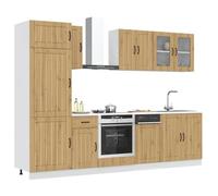 Fecpoo Juego de 8 muebles de cocina Kalmar - roble Artisan, madera con cristal, hasta 207 cm de altura