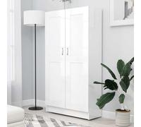 Fecpoo Librería 82,5 x 30,5 x 150 cm, color blanco brillante de madera, con amplios compartimentos y puertas para decoración moderna