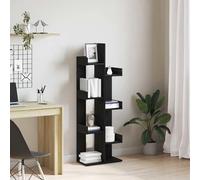 Fecpoo Librería de 8 estantes de madera de roble negro, 48 x 25,5 x 140 cm, ahorra espacio para una decoración moderna