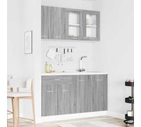 Fecpoo Lyon - Juego de 4 armarios de cocina con 8 puertas y tiradores de barra, madera gris mate Sonoma, 140 × 46 × 81,5 cm, montaje en pared