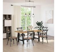 Fecpoo Mesa de comedor de madera maciza de pino natural, 180 x 90 x 75 cm, con patas robustas en A, color negro, mesa de salón duradera para comidas diarias