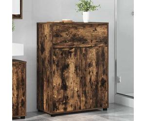 Fecpoo Mueble de baño de 72,5 x 36,5 x 100 cm de madera de roble ahumado con estantes de altura ajustable y cajón de rodamiento de bolas