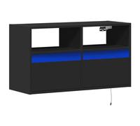 Fecpoo Mueble de pared para TV con LED RGB, 2 cajones y 2 estantes, madera, color negro, 80 x 31 x 45 cm
